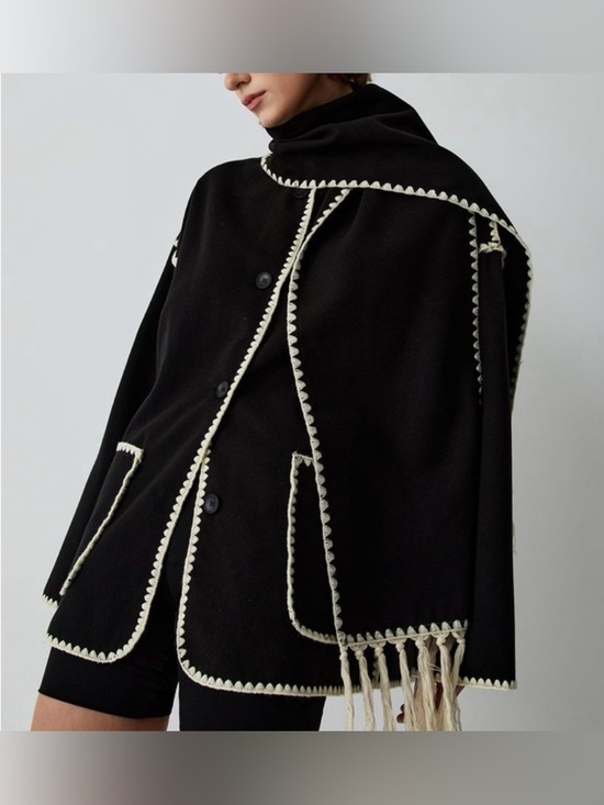 Commense Jackets & Blazers - Commense Black Jacket with Cream Trim and Fringe - size M